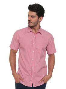 Rand paul Men's Casual Slim Fit Short Sleeve Plaid Shirt With Pockets - 粉色 - 查看 5