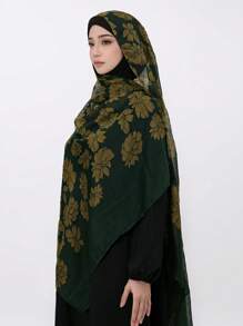 1pc Women's Bohemian Style Watercolor Flower Pattern Print Lightweight Soft Muslimhead Scarf/Wrap, Casual Sunshade Decor Shawl, Suitable For Daily Wear