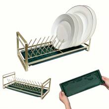 Small Dish Drying Rack, Compact Dish Rack Sink Drying Rack With Silicone Mat, Dish Drainer Dish Organizer,Dishes Holder Space Saving Slim Plate Rack For Kitchen Counter & Over Sink
