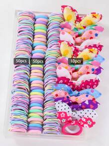 890pcs/Pack Kids Pink Heart & Bow Decor Hair Clips, Hairbands, Ponytail Holders, Hair Accessories, Everyday Use And Gift