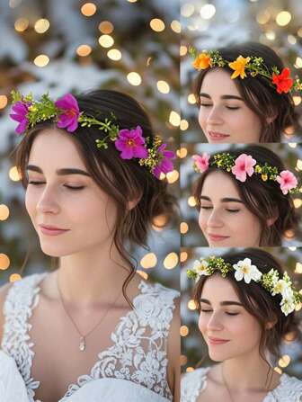 1 件波西米亚风格多色花冠花环头饰花环多色头饰花卉头饰适用于婚礼节日度假仙女派对摄影道具花发饰，发环头饰