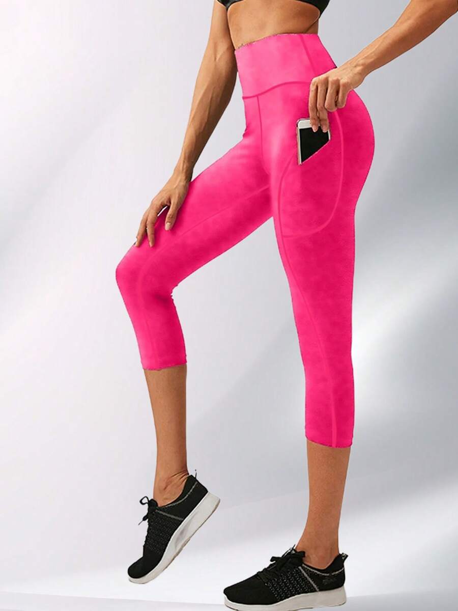 Summer High Waisted Yoga Pants For Women Workout Sports Running Capri Pant With Pockets Women Activewear - Hồng - Xem 1