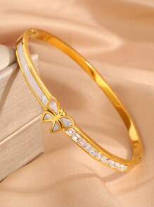 1 件轻奢优雅不锈钢贝壳锆石手链经典款式适合日常佩戴斋月礼物