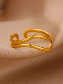 Stainless Steel Hollow Stripe Wide Ring Occident Simple Minimalist Charm Texture Statement Charm Jewelry Women  ﻿