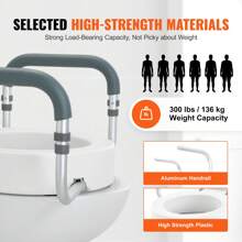 Raised Toilet Seat, 3.5"-5" Height Raised, 300/350 Lbs Weight Capacity, 19.1" - 25.2" Adjustable Width, For Standard Round Toilet, Aluminum Handrail, With EVA Armrest Padding, For Elderly, Handicap, Patient, Pregnant, Medical Bathroom Decor Summer