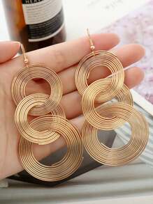 1 Pair Personalized Metal Multi-Layer Circle Hoop Earrings, Exaggerated Vintage Big Circle Long Dangle Earrings For Women