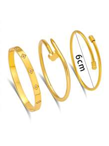 时尚精致的幸运四叶草微方晶锆石不锈钢阳极氧化锆手镯，时尚女士珠宝配饰，适合优雅的日常和派对饰品，理想的情人节礼物 - 金色 - 查看 1