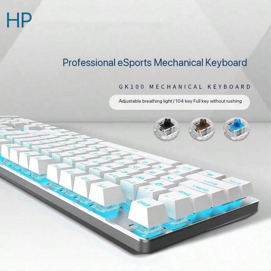 HP/惠普机械键盘游戏专用有线电竞青轴茶轴lol吃鸡笔记本台式电脑办公男女生金属面板人体工学全键无冲酷炫灯效黑白混光USB接口 - 彩色 - 查看 1