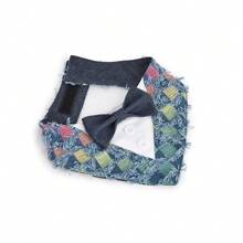 1pc Pet Accessories, Denim Casual Tassel Bow Tie Pet Party Decoration Bib/Triangle Scarf