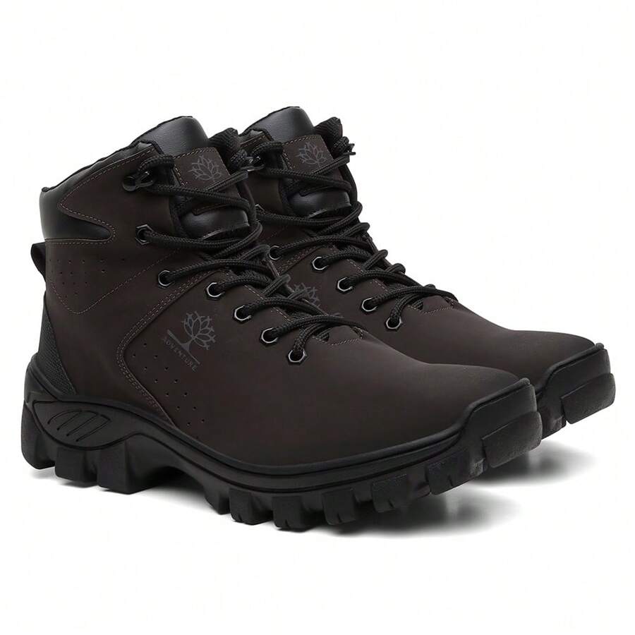 Men's Combat Boot Leather Ec Adventure Resistant Comfortable For Work StrongCalçados - Coffee Brown - View 1