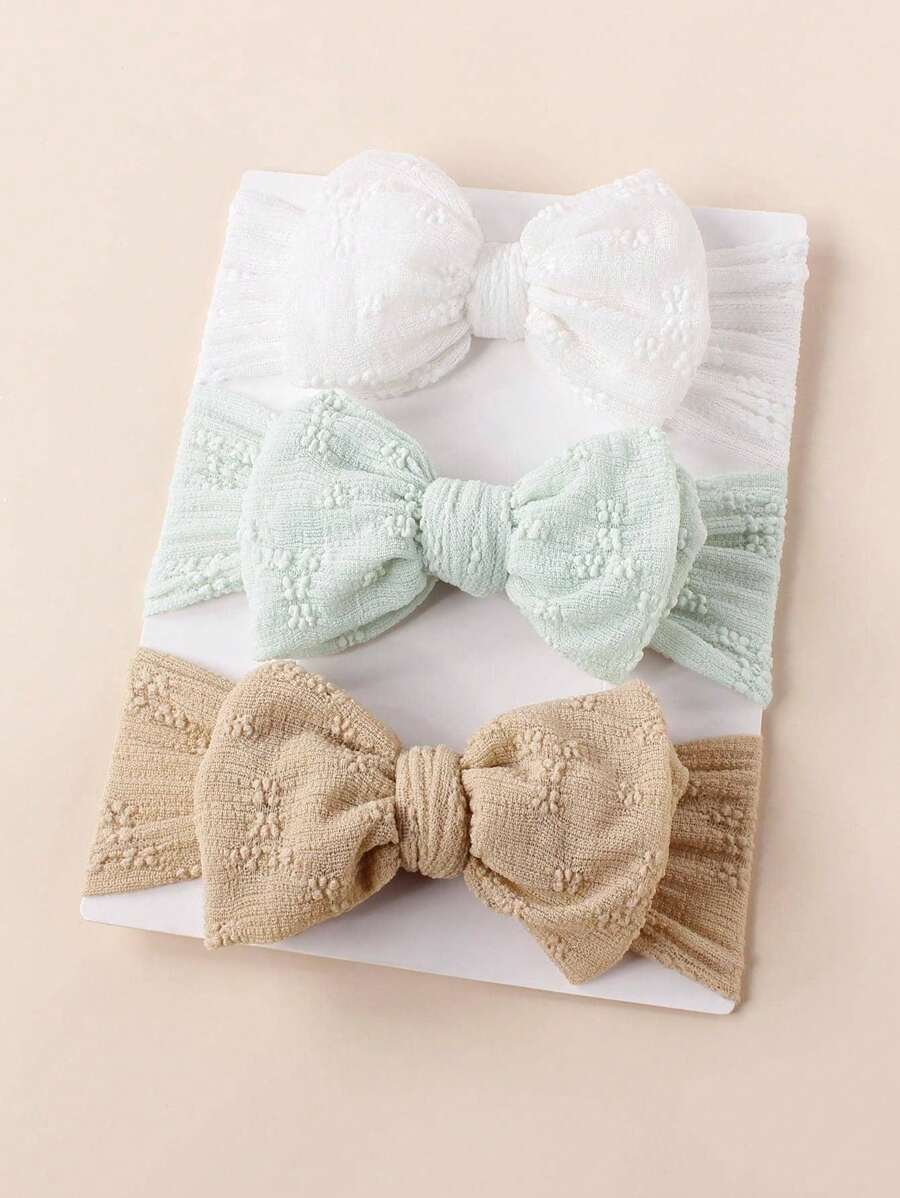 3pcs/Set Soft Breathable Jacquard Mesh Double Layer Bow Baby Headbands - Khaki - View 1