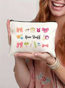 趣味化妆化妆包拉链袋，字母印花帆布化妆旅行包盥洗包多功能袋，送给朋友的礼物，送给女性妈妈朋友姐妹的礼物，化妆包，带拉链的化妆旅行包，旅行盥洗用品收纳袋，钱包铅笔袋，学校铅笔盒，文具袋，女性礼物 - 彩色 - 查看 1