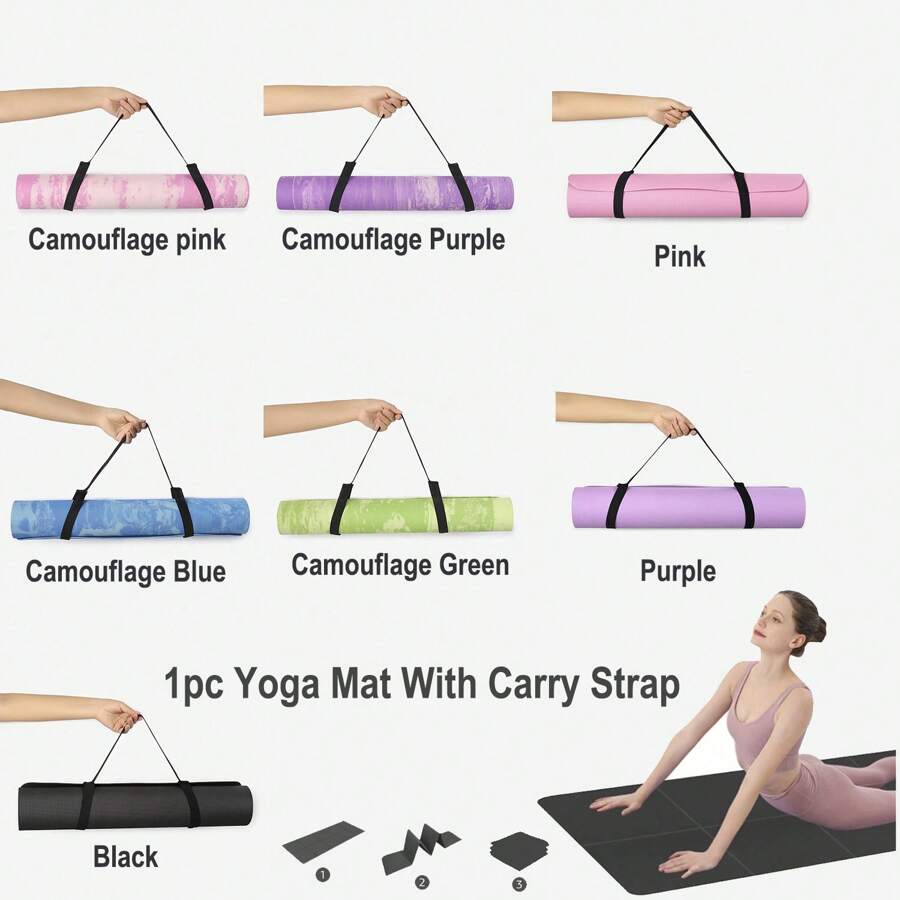 1 件可折叠 TPE 瑜伽垫，适合初学者、健身、舞蹈练习和防滑瑜伽垫 - 彩色 - 查看 1