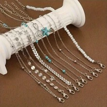 10/20 pezzi Set di cavigliere stile bohémien con stelle marine e perline, adatte per vacanze estive e uso all'aperto
