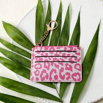 Fashionable Leopard/Floral Print Slim PU Leather Zipper Holder Multi-Slot Thin Wallet For Coins S ID Lightweight Pocket Pouch Travel Case Gift For Stylish Girls Mini Wallet Wallet Keychain Card Wallet