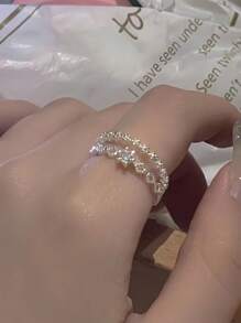 Fresh And Sweet Wisp Double-Layer Lace Diamond Ring Sterling Silver Opening Ring - Double Lace Ring - View 6