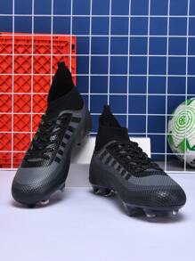 1 Pair Men/Women Soccer Cleats, Low-Top Breathable Outdoor Sports Shoes, Adult Student Professional Football Shoes, Large Size Non-Slip Wear-Resistant AG Long Spikes FG Natural Grass Soft Ground Real Grass Men Football Training Shoes Lace-Up Rugby Leather Football Boots Lightweight High-Performance Anti-Slip Design High-Top Professional Football Boots - Black - View 3