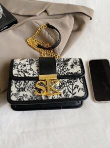 Letter Design Women's Fashion Multi-Compartment Flap Shoulder Messenger Bag - Black - View 6