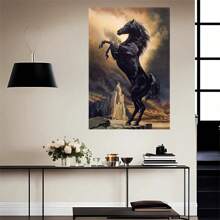 Black Stallion Horse Painting Vintage Animal Poster Unique Modern Canvas Wall Painting Simple Aesthetic Decoration Bedroom Kitchen College Style Dormitory Home Decorations With Frame Can Be Hung Directly - Multicolor - View 4