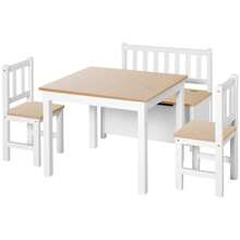 HOMCOM 4-Piece Kids Table And Chair Set With 2 Wooden Chairs, 1 Storage Bench, And Interesting Modern Design - Beige - View 2