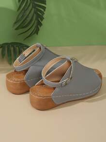 New Spring/Summer Fashion Women Platform Wedge Beach Sandals, Thick Sole With Stitching (Shoelaces Can Be Removed And Adjusted) - Grey - View 6