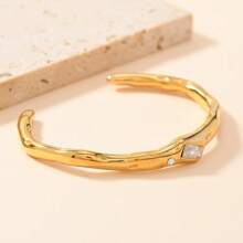1 pieza Pulsera de acero de titanio dorado de alta gama y de lujo con rhinestones multicolor, apta para atuendos diarios de mujer, regalos y ocasiones festivas