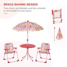 Outsunny Kids Outdoor Bistro Table And Chair Set Butterfly Pattern Garden Patio Backyard With Removable & Height Adjustable Parasol - Pink - View 4