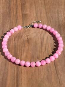 12mm Natural Stone Bead Necklace, Fashionable Dopamine Inspired Colorful Vintage Exaggerated Choker Necklace With Natural Crystal, Aquamarine, Peridot - Multicolor - View 12