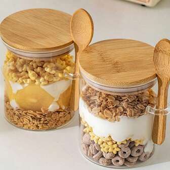 1pc Plastic Seal Pot, Condiment Jar, Oatmeal Cup, Salad Cup, Oatmeal Jar, Meal Prep Container With Lid And Spoon - For Chia Seed, Yogurt, Pudding, Salad, Cereal - Kitchen Storage Items - Perfect For Home Organization & Gifting