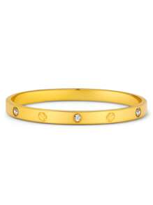 优雅时尚幸运光滑四叶草不锈钢女士手链套装，可分层佩戴或作为礼物 - 金黃色 - 查看 4