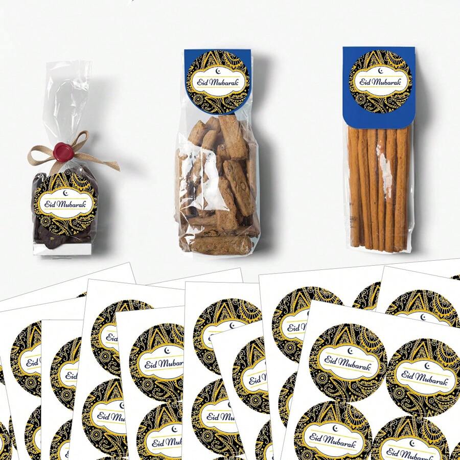 120pcs/10sheets Ramadan Stickers, Eid Mubarak Stickers, Ramadan Decorations, Ramadan Islamic Mubarak Labels, Suitable For Eid Gift Boxes Gift Bags Party Gift Supplies