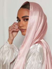 1pc Women's Solid Color Faux Pearl Satin Scarf, Comfortable Silk-Like Long Wrap Shawl, Versatile Bandana Headscarf, Casual Headwrap, Real Silk-Feel For Jalabiyas For Dress - 2203MTG001 - View 7