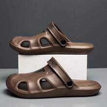New Soft Bottom Comfortable Beach Sandals, Thick Sole Strap Slip-On Casual Shoes - Brown - View 1