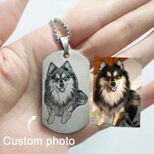 定制狗狗照片项链、镌刻猫咪图片钥匙扣、宠物肖像标签吊坠、狗狗纪念品、父亲节礼物 - 彩色 - 查看 1