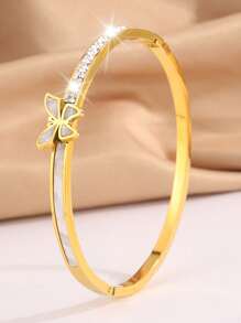 1 件轻奢优雅不锈钢贝壳锆石手链经典款式适合日常佩戴斋月礼物