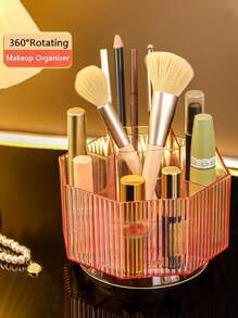 Rotating Storage Tube, 1 Cosmetics Display Box, 360 ° Rotating Makeup Brush Holder, Transparent Cosmetics Lip Gloss Storage Box, With 5 Slots Circular Turntable Storage Tray, Suitable For Dressing Table, Bathroom Counter Storage, Clear Storage