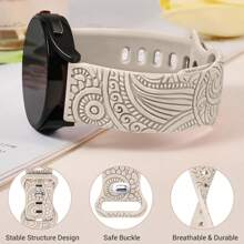 Flower Engraved Bands Compatible With Samsung Galaxy Watch 7/ FE/ 6/5/ 4/ Active 2 40mm 44mm/ 5 Pro 45mm/ Watch 6/4 Classic 43mm 47mm 42mm 46mm,20mm Cute Flower Soft Silicone Sport Strap Replacement Watch Bands For Women - Watch4/5/6/7-20mm - View 2