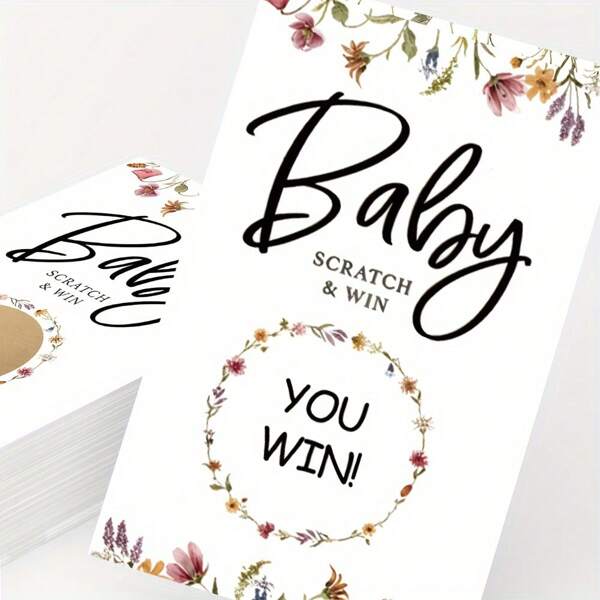 50pcs Floral Themed Baby Shower Scratch Game Tickets, Gender Neutral, Suitable For Raffles, Diaper Prizes Or Ice Breakers