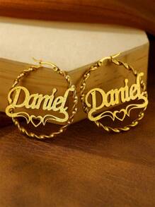 Customized Shiny Frosted Name Fried Dough Twists Ear Ring, Simple Style Personalized Charm Heart Shaped Crown Letter Lady Ring Ear Ring, Stainless Steel Exquisite Handmade Ear Ring Bride Wedding Jewelry Family Gift, Suitable For Mother's Day Gift, Birthday Anniversary Gift For Her