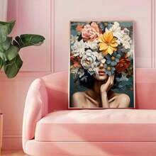1pc, Canvas Hanging Painting, Framed Decorative Painting, Poster, Wall Art, Floral Canvas Wall Art Print, Modern Abstract Floral Oil Painting Feminine Poster For Home Decor, Spring Home Decorations Gifts Birthday Graduation