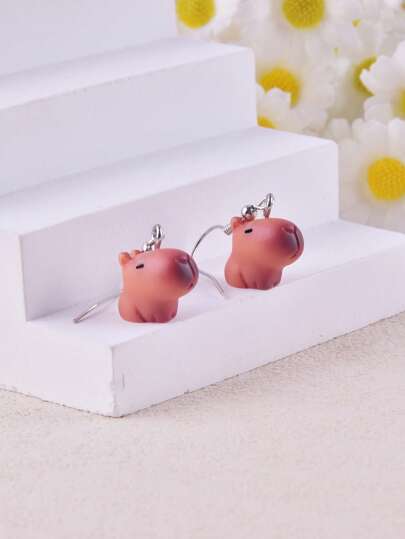 1 Pair Fashion 3D Animal Capybara Resin Dangle Earrings, Party Jewelry Decoration