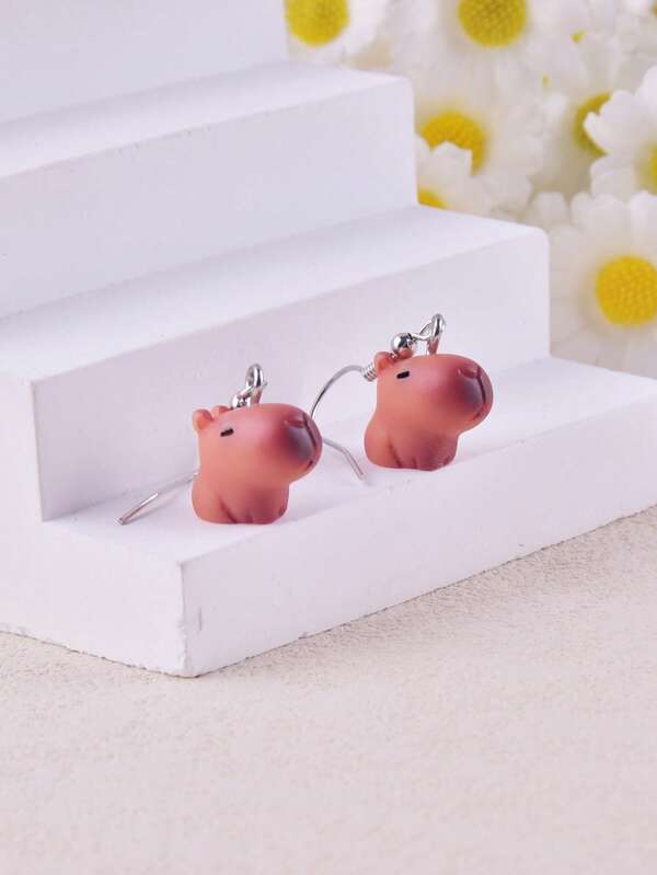 1 Pair Fashionable 3D Capybara Resin Earrings Pendant Jewelry Decoration For Women Party