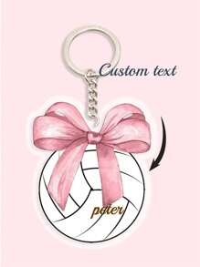 1pc Customized Cute Bow Sports Keychain (Football/Basketball/Volleyball), Upload Your Name, Personalized Keychain Gift For Her/Him, UV Printing Craft