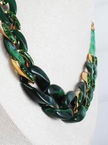 1pc Fashionable Resin & Metal Chain Short Necklace, Versatile For Everyday Wear - Chain Shape - View 9