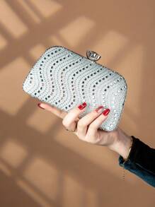 Bolso de noche con forma de caja para mujer, brillante, deslumbrante y encantador, con brillantes, unicolor y elegante, perfecto para fiestas, novias, estudiantes universitarias, con cadena de metal desmontable, ideal para bailes de graduación, banquetes, fiestas, bodas, fiestas festivas, el mejor regalo para tu pareja.