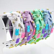 1pc Easter Women's Fabric Headband With Colorful Rabbit & Crystal Knot Decors, Suitable For Everyday Outings,Hairband,Hair Hoop