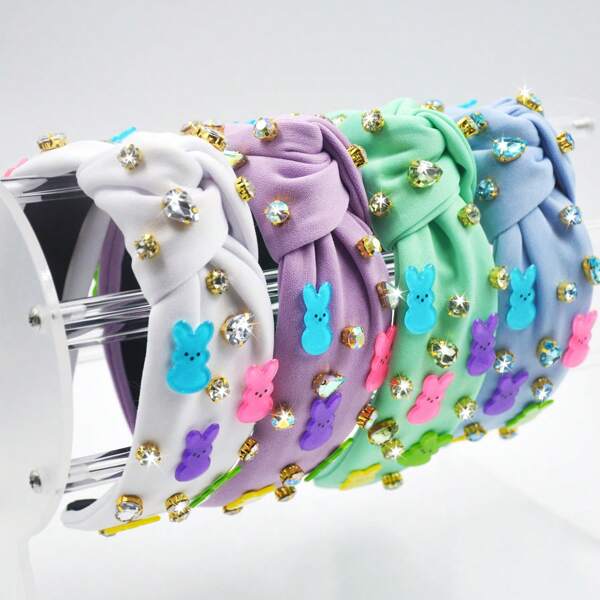 1pc Easter Women's Fabric Headband With Colorful Rabbit & Crystal Knot Decors, Suitable For Everyday Outings,Hairband,Hair Hoop