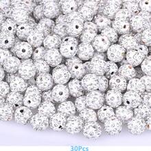 Perles de strass de 10 mm pour l'artisanat, 10/30/60 pièces en couleurs mélangées, perles rondes brillantes Shamballa boule disco en vrac, perles de cristal étincelantes fantaisie en argile pour la création de colliers, bracelets, boucles d'oreilles et décoration DIY