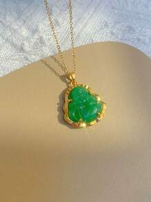 1 collier pendentif Bouddha en jade élégant rétro (l'emballage n'inclut pas de boîte-cadeau)