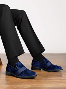 Men Dress Tuxedo Shoe Slip-On Classic Patent Leather Loafers - Blue - View 9